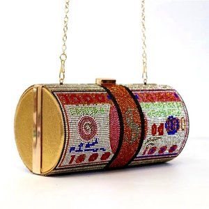 2 Pieces Set Rhinestone US Dollar Purse Evening Handbags Wedding Dinner Bag